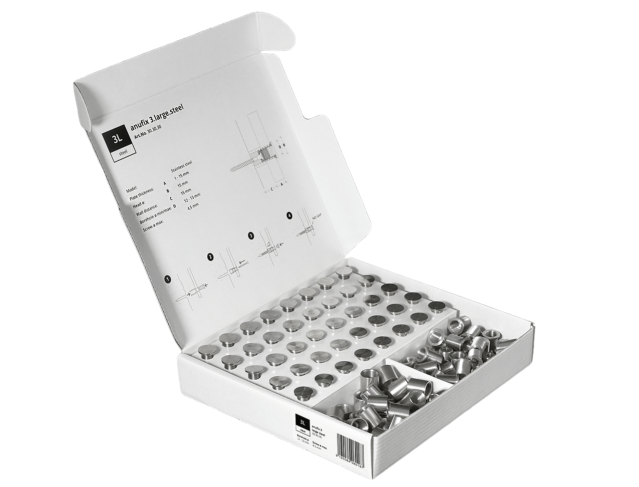 anufix 3.large.steel (Sada 40 ks.)